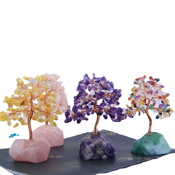 Decoración de la exhibición de piedras preciosas naturales, con alambre de latón, para la decoración del escritorio del hogar, árbol de la vida