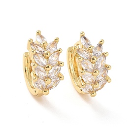 Clear Cubic Zirconia Wheat Hoop Earrings, Brass Jewelry for Women
