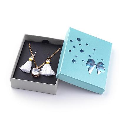Boîtes d'ensemble de bijoux en carton, avec une éponge à l'intérieur, pour les colliers et boucles d'oreilles, rectangle