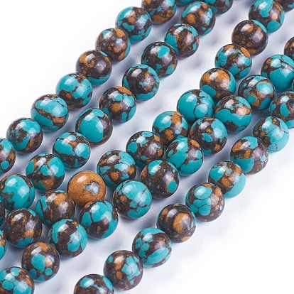 Brins de perles de bronzite synthétiques, teint, ronde