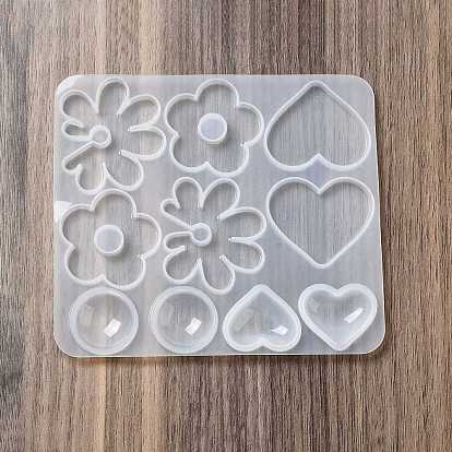DIY Bohemian Style Pendant & Cabochon Silicone Molds, Resin Casting Molds, for UV Resin, Epoxy Resin Jewelry Making, Heart & Flower & Half Round