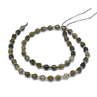 Brins de perles de larvikite naturelles, avec des perles de rocaille, facette, Toupie, perles de prisme à double pointe