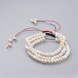 Bracelets de perles tressées en fil de nylon, avec grade une perle d'eau douce naturelle