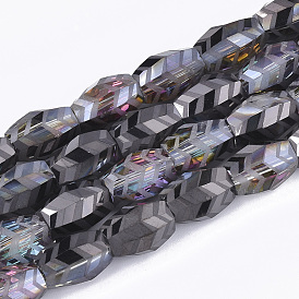 Electroplate Glass Beads Strands, Half Plated, Frosted, Faceted, Barrel
