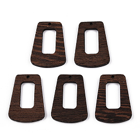 Natural Wenge Wood Pendants, Undyed, Hollow Trapezoid Charms