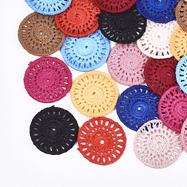 Décorations de pendentif tissées en polycoton (polyester coton), plat rond