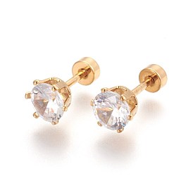 304 bouchons de lobe d'oreille en acier inoxydable, boucles d'oreilles vissées, avec strass