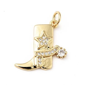 Rack Plating Brass Micro Pave Clear Cubic Zirconia Pendants, with Jump Ring, Cadmium Free & Lead Free, Boots