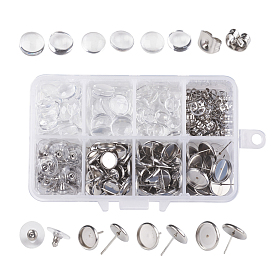DIY Earring Making, with Transparent Glass Cabochons, Stainless Steel Plastic Earring Ear Nuts and Ear Stud Components