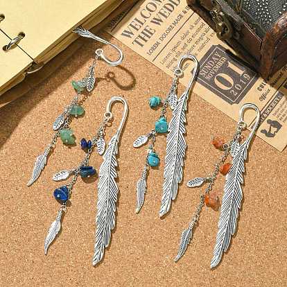 4 pcs 4 style pierres précieuses puces perles gland pendentif signets, marque-pages en plumes d'alliage