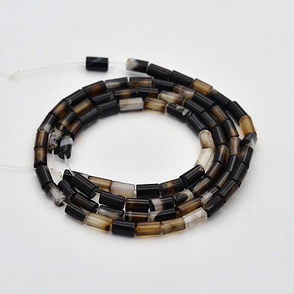 Perles colonne naturelle agate noire brins, teints et chauffée, 5x3mm, Trou: 0.5mm, Environ 78 pcs/chapelet, 15.7 pouce