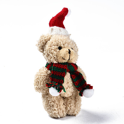Polyester Stuffed Plush Bear Pendant Decorations, with Bead Chain, for Christmas Tree Party Hanging Ornaments Decorations