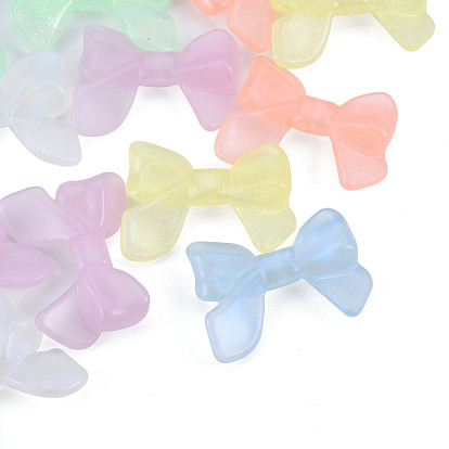 Transparent Luminous Acrylic Beads, with Glitter Powder, Glow in the Dark, Bowknot