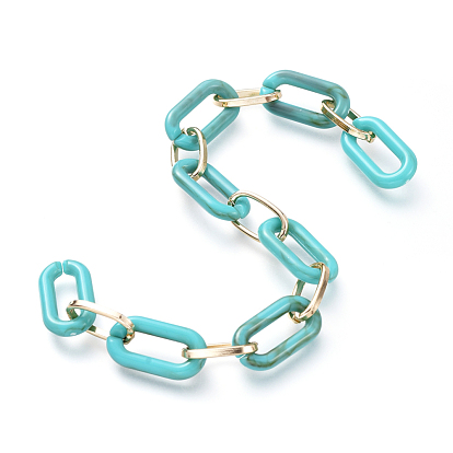 Handmade Acrylic & Aluminium Cable Chains, Imitation Gemstone, Oval, for Jewelry Making, Light Gold