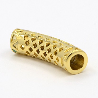 Bijoux cz micro cuivres ouvrent zircone cubique creux perles de tube incurvé, perles de nouilles en tube courbé, clair, 24x6mm, Trou: 4mm