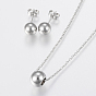304 Stainless Steel Jewelry Sets, Pendant Necklaces and Stud Earrings, Round