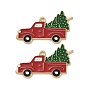 Colgantes de esmalte de aleación de chapado en estante de tema navideño, camiones en tono dorado claro con dijes de árbol de navidad