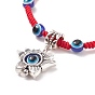Alloy Lotus Charm Bracelet, Resin Evil Eye Braided Adjustable Bracelet for Women