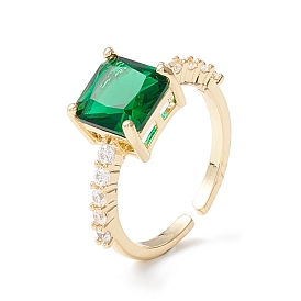Квадратное кольцо-манжета с зеленым кубическим цирконием, классическое латунное открытое кольцо для женщин, без кадмия и без свинца