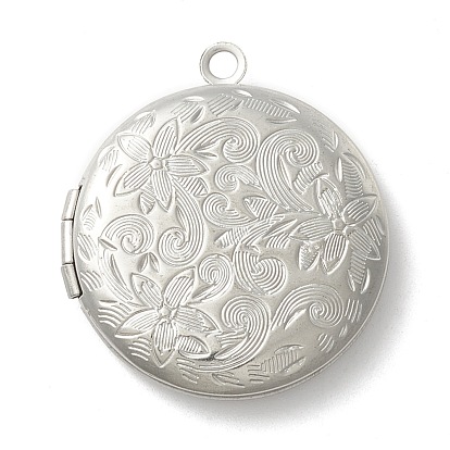 304 inoxydable pendentifs médaillon diffuseur en acier, pendentifs cadre photo pour colliers, plat et circulaire avec motif floral
