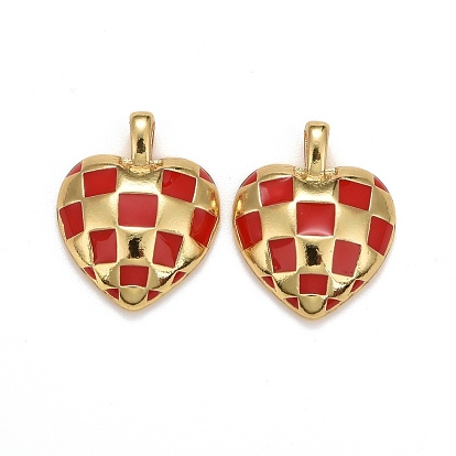 Rack Plating Brass Enamel Pendants, Long-Lasting Plated, Real 18K Gold Plated, Lead Free & Cadmium Free,3D Heart