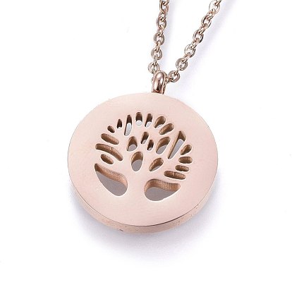 304 Stainless Steel Jewelry Sets, Pendant Necklaces and Stud Earrings, with Polymer Clay Rhinestone, Flat Round with Tree of Life
