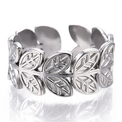 304 anillos de puño de hoja de acero inoxidable, anillos de banda ancha, anillos abiertos para mujeres niñas