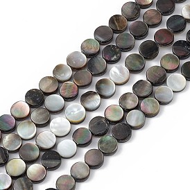 Natural Black Lip Shell Beads, Flat Round