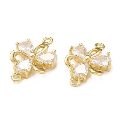 Brass Clear Glass Connector Charms, Flower Links
