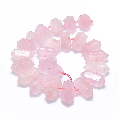 Natural Rose Quartz Beads Strands, Faceted, Double Terminated Pointed/Bullet