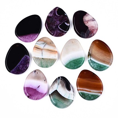 Natural Agate Crystal Pendants, Dyed, Two Tone, Teardrop