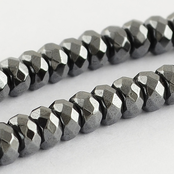Grade A Non-magnetic Synthetic Hematite Beads Strands, Faceted, Rondelle