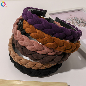 Simple Solid Suede Braided Headband for Women with Plastic Teeth Hair Accessories