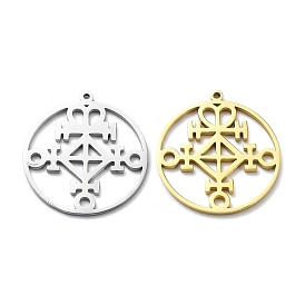 304 Stainless Steel Pendants, Laser Cut, Flat Round with Viking Love Rune Charm