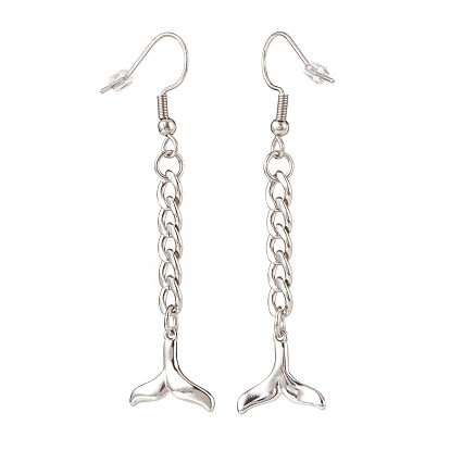 Curb Chains with Charm Long Dangle Earrings, 304 Stainless Steel Jewelry for Women