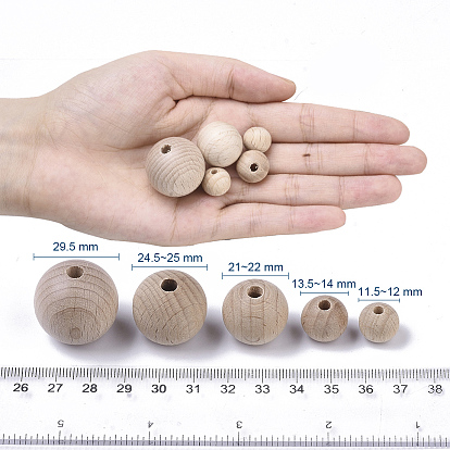Natural Beech Wood Beads, Round Unfinished Wooden Beads, Macrame Beads, Large Hole Beads, Undyed, Lead Free
