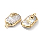 Colgantes de perlas keshi barrocas naturales, con fornituras de latón chapado en cremallera, encantos del rectángulo, real 14 k chapado en oro