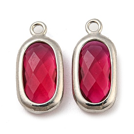 Brass with Cerise Glass Pendants, Faceted Oval Charms, Long-Lasting Plated