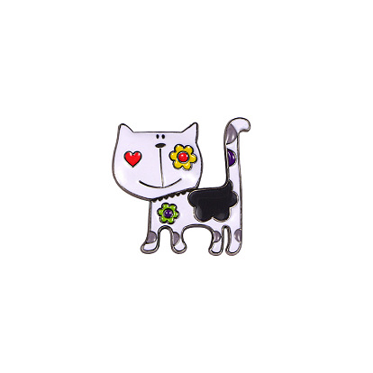 Gato con insignias de flores, pins aleación del esmalte, lindo broche de dibujos animados