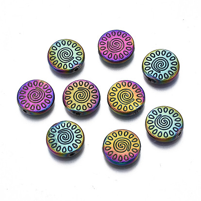 Rack Plating Rainbow Color Alloy Beads, Cadmium Free & Nickel Free & Lead Free, Flat Round with Sun