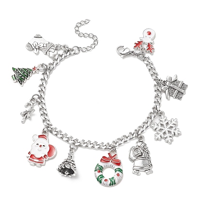 Arbre de noël et cerf et guirlande et père noël alliage bracelet à breloques en émail, 304 bijoux en acier inoxydable pour femmes