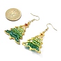 Glass Beaded Christmas Tree Dangle Earrings, Golden Alloy Jewelry