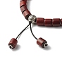 Bracelet extensible en perles de colonne en bois ciré pour hommes femmes, bracelet de perles rondes en alliage de style tibétain avec pompon
