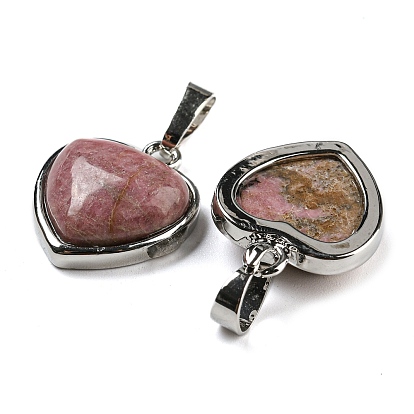 Gemstone Pendants, Heart Charms with Platinum Plated Brass Snap on Bails