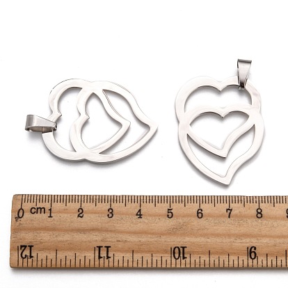 Heart to Heart 201 Stainless Steel Pendants, 39x30x1.5mm, Hole: 4x9mm