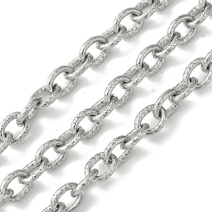 304 Stainless Steel Cable Chains, Textured Oval Link Chains, Unwelded, with Spool