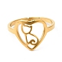 201 anillo de dedo de acero inoxidable, corazón con anillos de gato para mujer, tema de mascotas