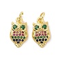Brass Micro Pave Colorful Cubic Zirconia Pendants, with Jump Ring, Owl Charms