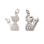 Brass Micro Pave Cubic Zirconia Pendants, with Jump Ring, Cat Charm