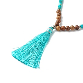 Gros collier pendentif en nylon gland pour fille femmes, collier de perles rondes en jaspe impérial naturel et bois de wengé
